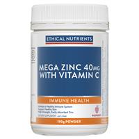 Ethical Nutrients Mega Zinc 40mg with Vitamin C Raspberry 190g Powder