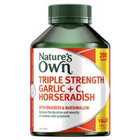 Nature’s Own Triple Strength Garlic + C Horseradish 200 Tablets Exclusive Size