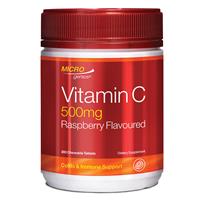 Microgenics Vitamin C 500mg Raspberry Flavoured 200 Tablets